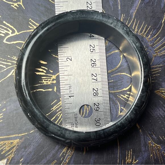 Vintage Rare Black Bakelite Textured Chunky Bangle Bracelet Crackle Effect D3 - Picture 15 of 16